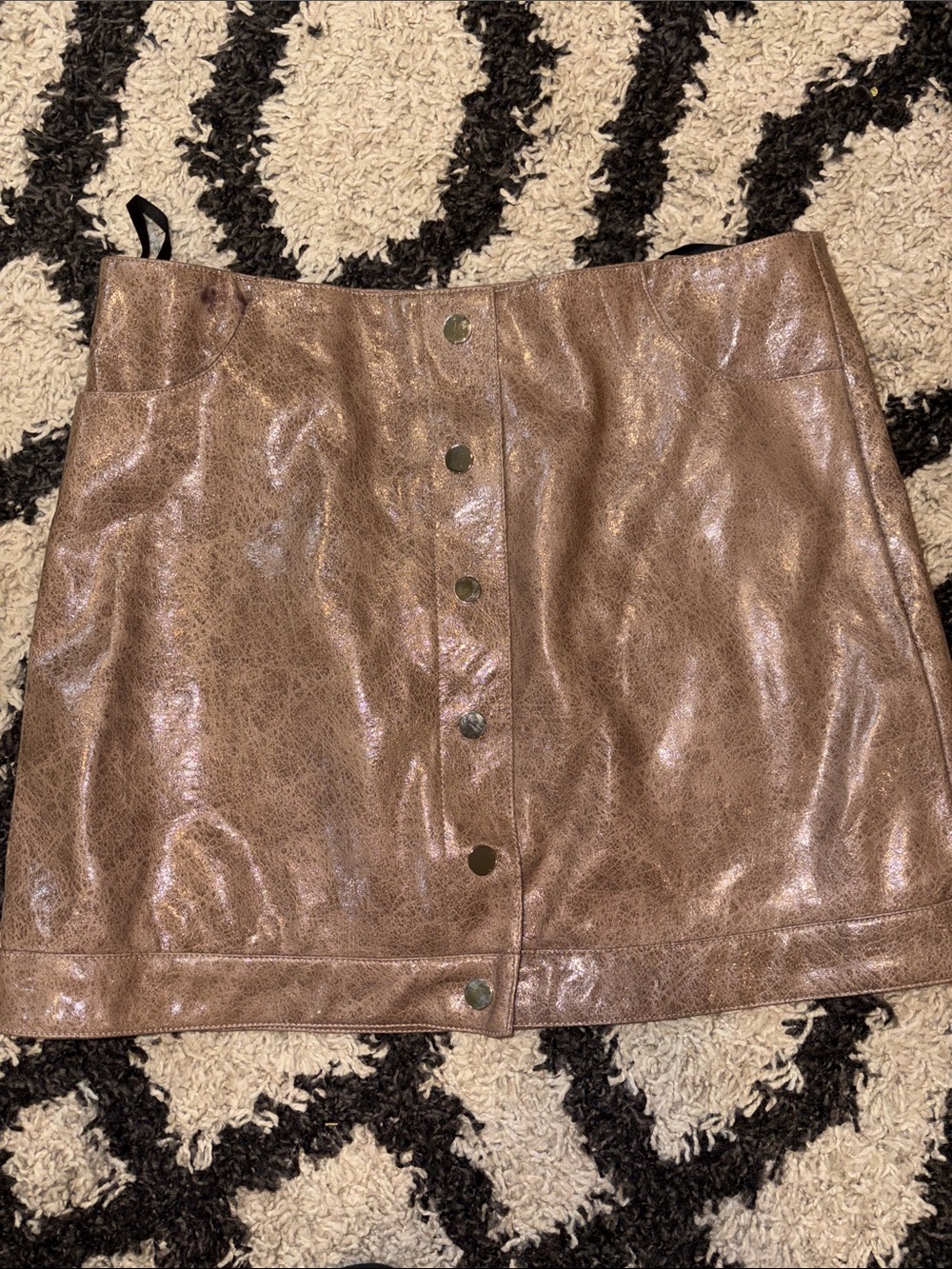 She + Sky Metallic Brown Button-Front Mini Skirt